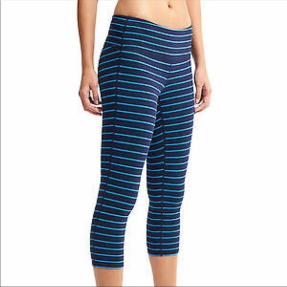 Athleta stripe chaturanga blue Capri leggings - Picture 1 of 6